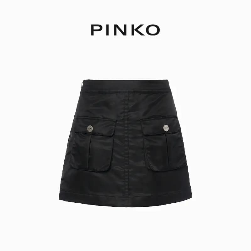 PINKO FW25 Sweet & Cool Style Versatile Neat Skirt 3D Pockets Solid Color Mid-Rise A-Line Cargo Short Skirt Women's 6