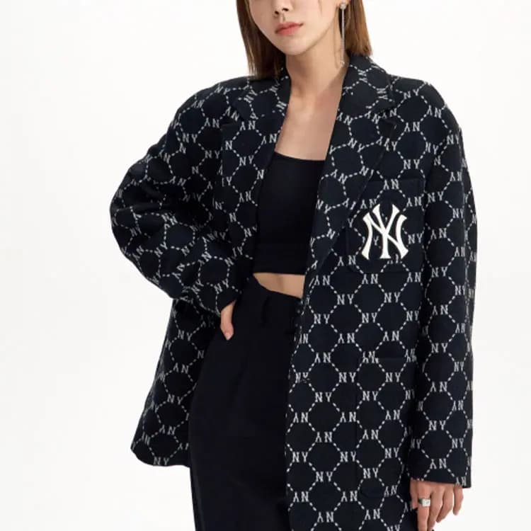 MLB New York Yankees Unisex FW22 Logo Full Print Single-Breasted Blazer Black 4