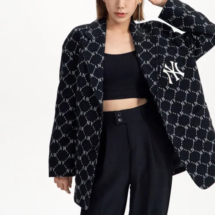 MLB New York Yankees Unisex FW22 Logo Full Print Single-Breasted Blazer Black 3