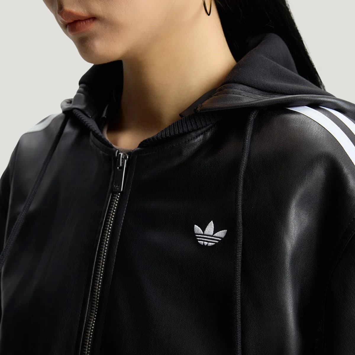 adidas originals W PLEATHER JACKET PAD Warm Sport Hooded Zip Padded Jacket Women's 7