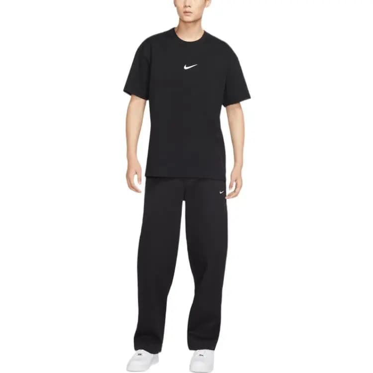 Nike Life Solid Color Logo Print Relaxed Straight Leg Casual Pants Men's Black 4