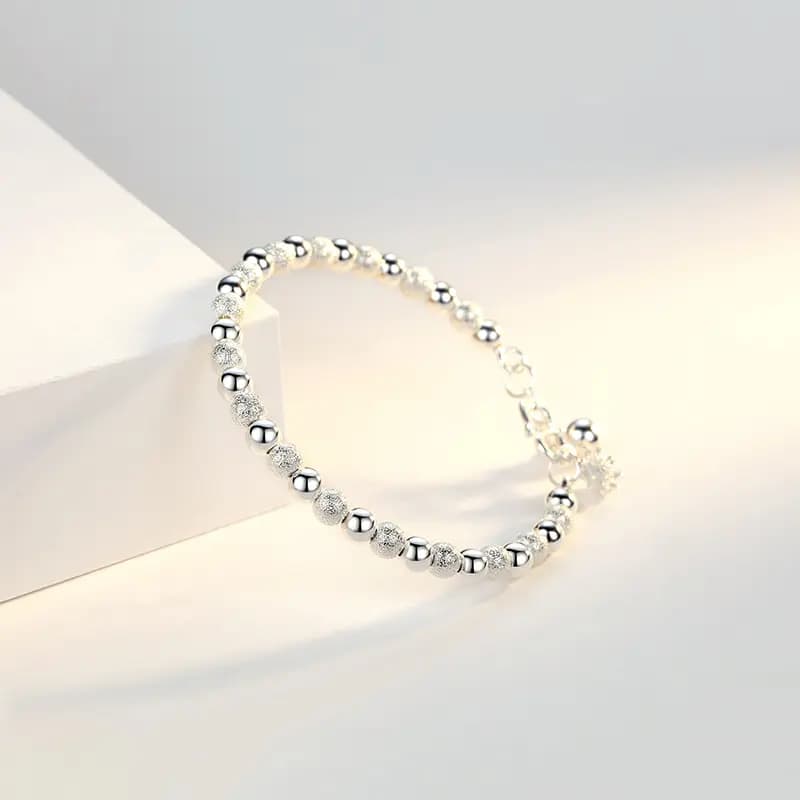 WINY Everything Goes Well Series Good Meaning Luck Round Bead Chain Minimalist Style Lotus Pod Flower Pendant 999 Sterling Silver Bracelet Women's Silver 4