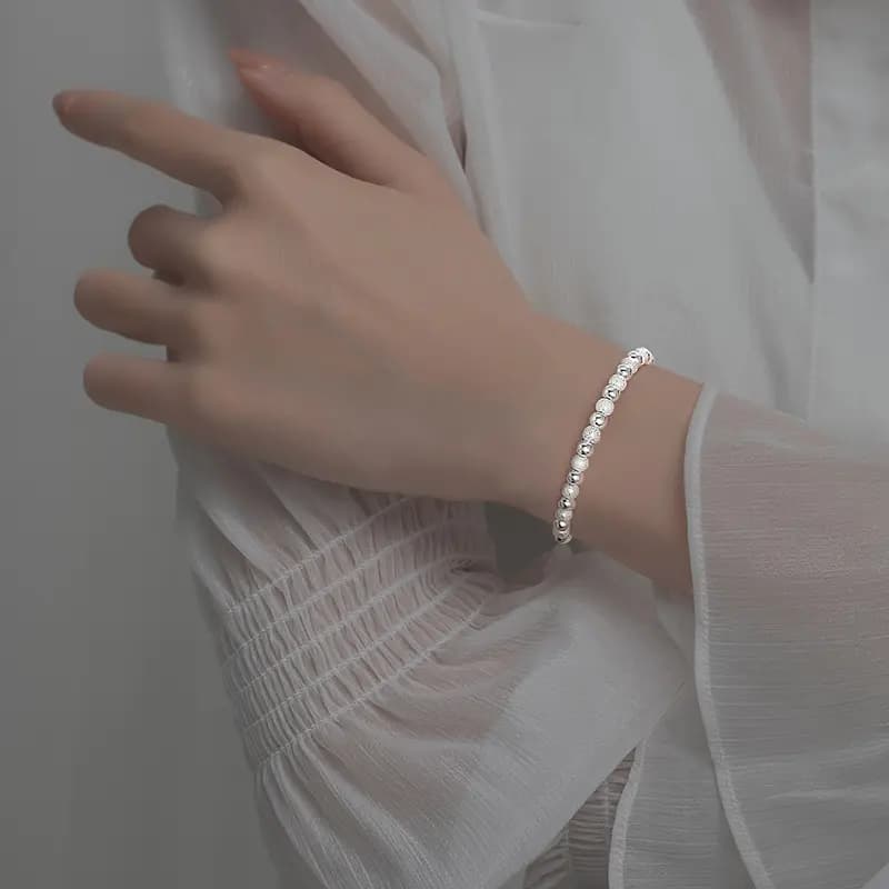 WINY Everything Goes Well Series Good Meaning Luck Round Bead Chain Minimalist Style Lotus Pod Flower Pendant 999 Sterling Silver Bracelet Women's Silver 5