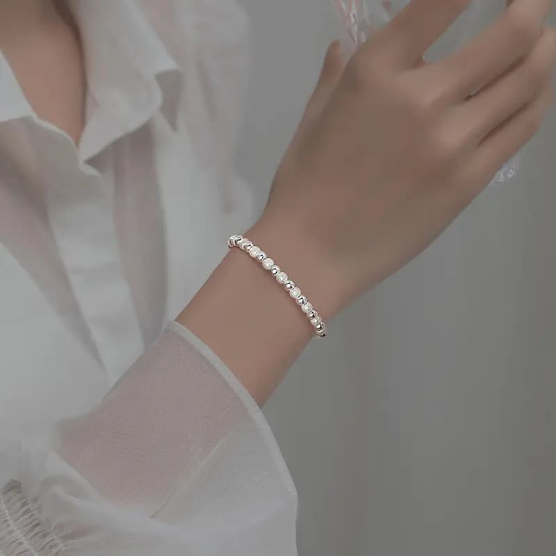 WINY Everything Goes Well Series Good Meaning Luck Round Bead Chain Minimalist Style Lotus Pod Flower Pendant 999 Sterling Silver Bracelet Women's Silver 6