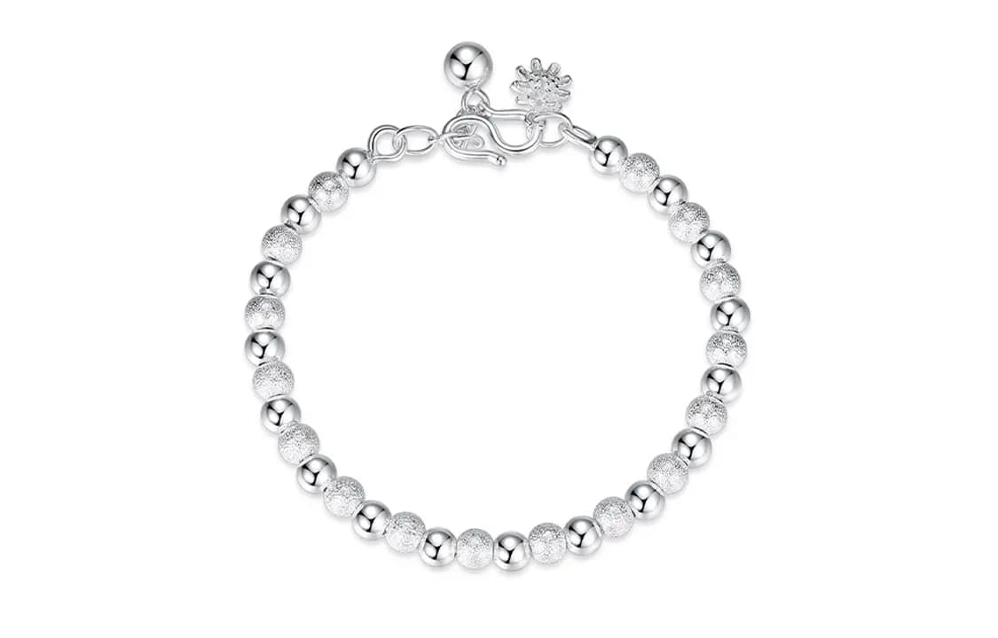 WINY Everything Goes Well Series Good Meaning Luck Round Bead Chain Minimalist Style Lotus Pod Flower Pendant 999 Sterling Silver Bracelet Women's Silver 2