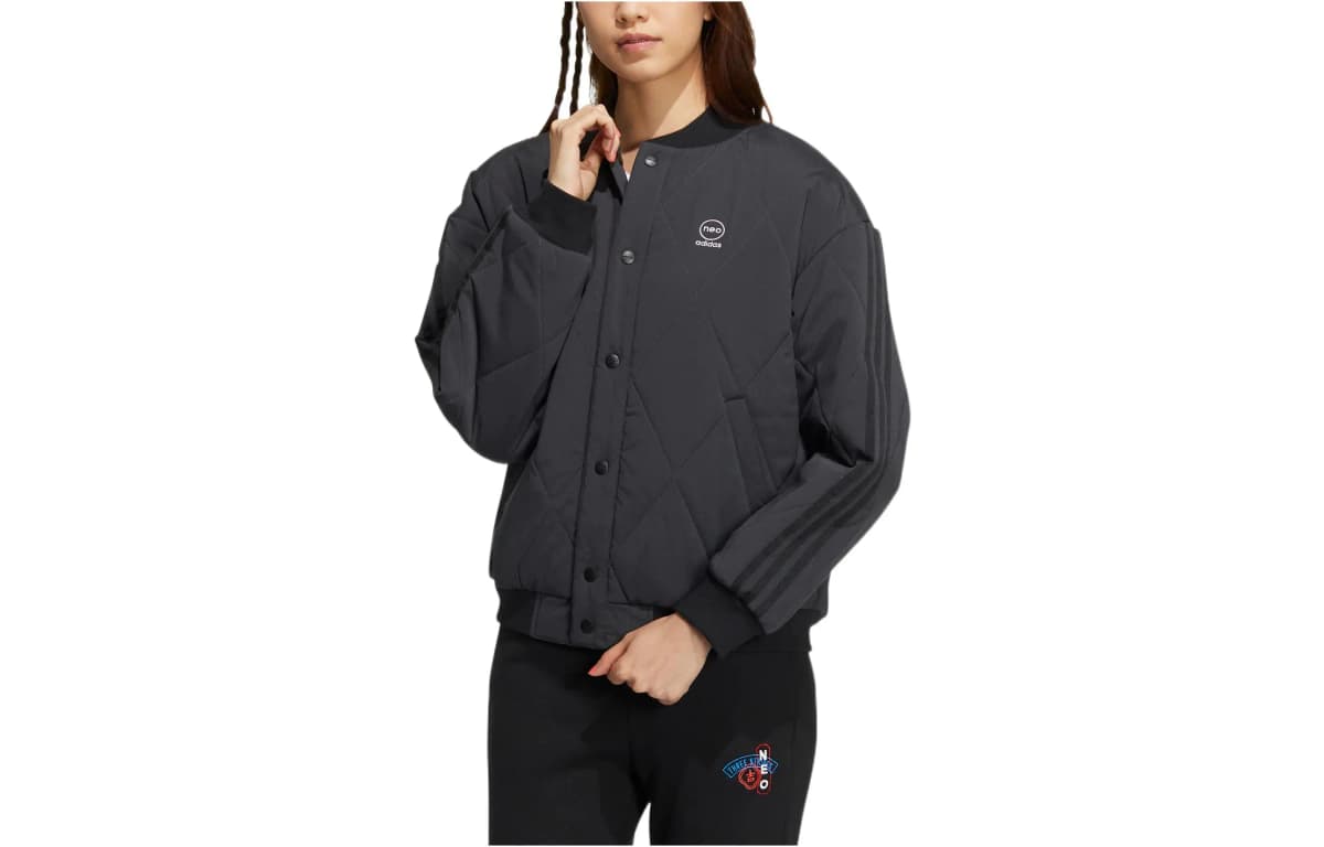 adidas neo W Bbal Jkt Pad Solid Color Logo Embroidery Single-Breasted Long Sleeve Puffer Jacket Winter Women's Black