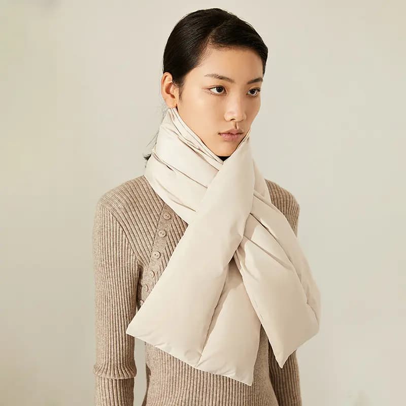 AAJF Solid Color White Duck Down Collar Warm Cross Style Neck Warmer Women's 9