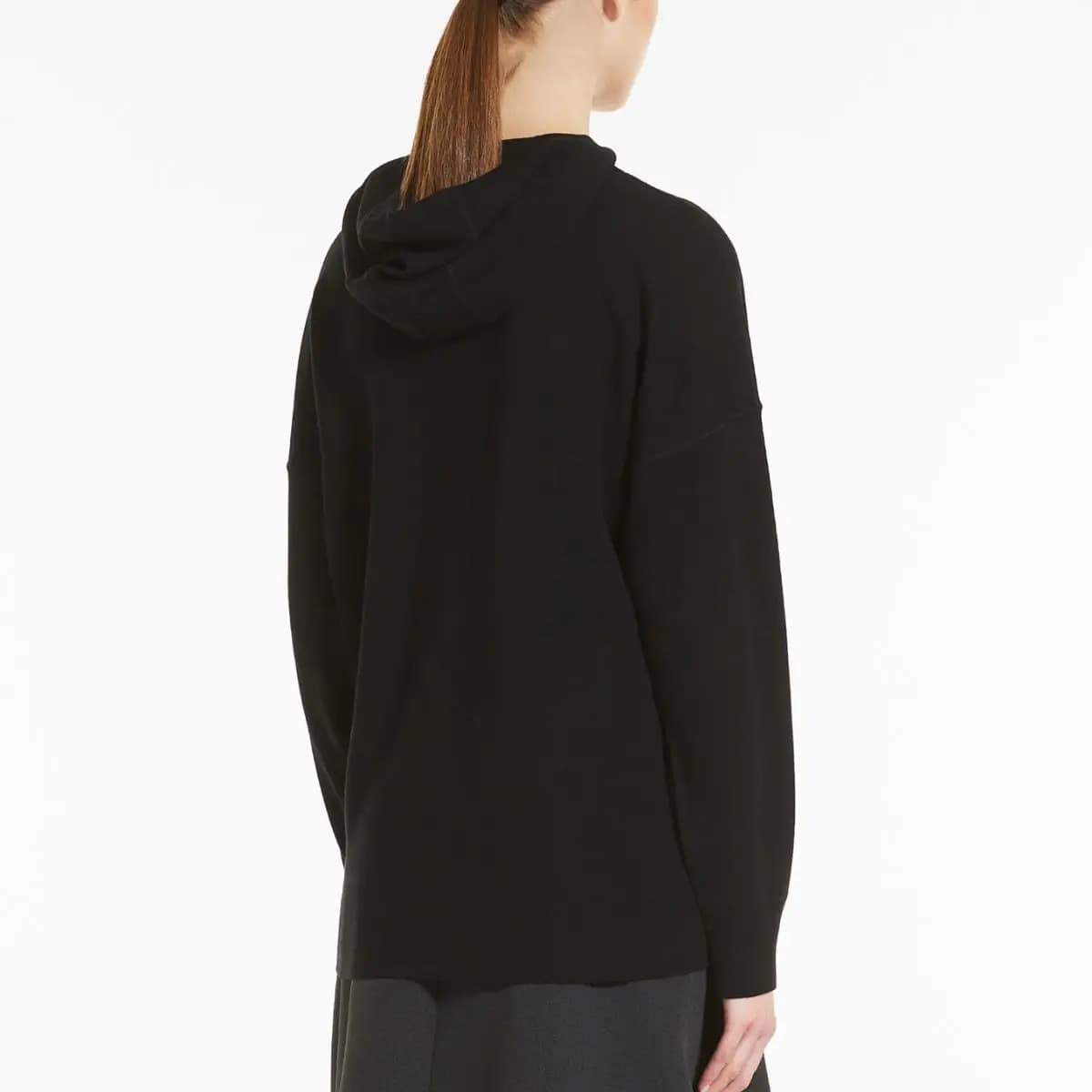 MaxMara Solid Color Loose Casual Hooded Cashmere Sweater Women's Black 3