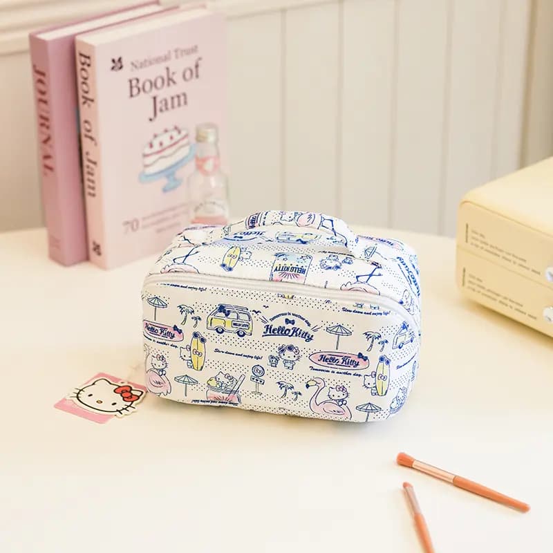 Sanrio Hello Kitty Full Print Beach Cartoon Sweet Cute Fashion Commute Versatile Convenient Handheld Storage Bag Polyester Makeup Bag Women's White 6