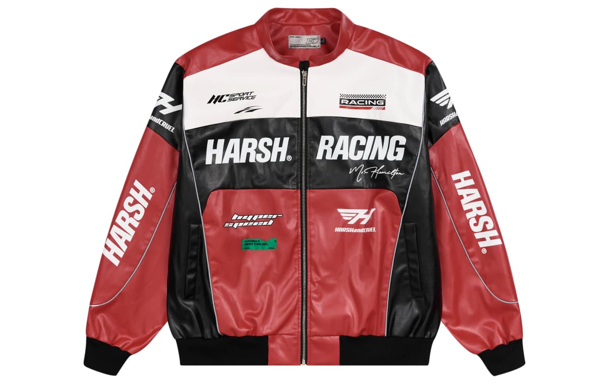 HARSH AND CRUEL American Retro Motorcycle Stand Collar HC Racing Suit Leather Loose Jacket Unisex 11