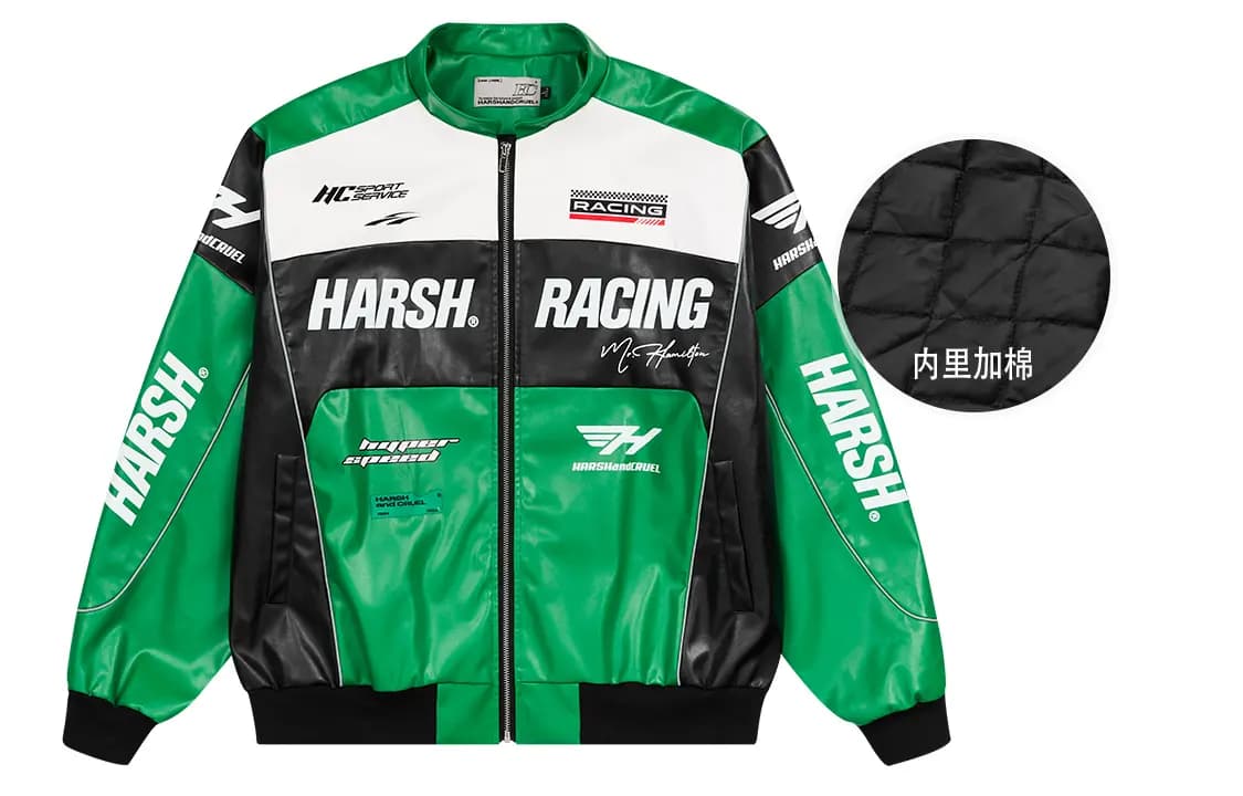 HARSH AND CRUEL American Retro Motorcycle Stand Collar HC Racing Suit Leather Loose Jacket Unisex 17