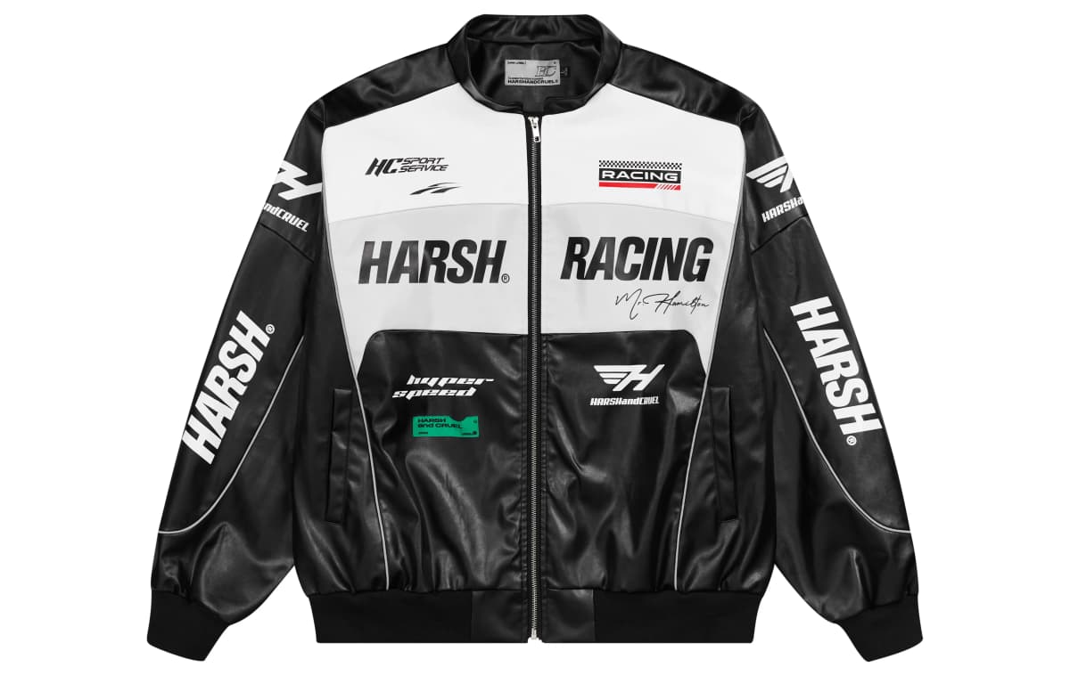 HARSH AND CRUEL American Retro Motorcycle Stand Collar HC Racing Suit Leather Loose Jacket Unisex 4