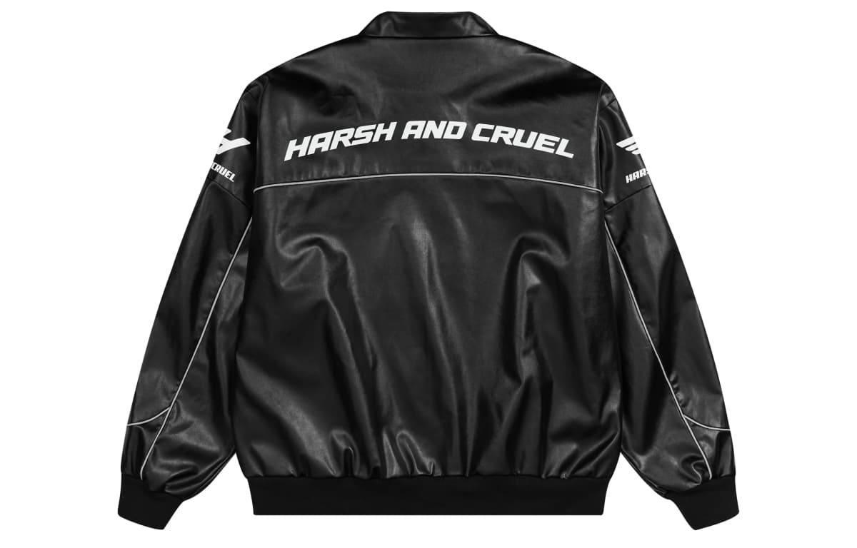 HARSH AND CRUEL American Retro Motorcycle Stand Collar HC Racing Suit Leather Loose Jacket Unisex 5