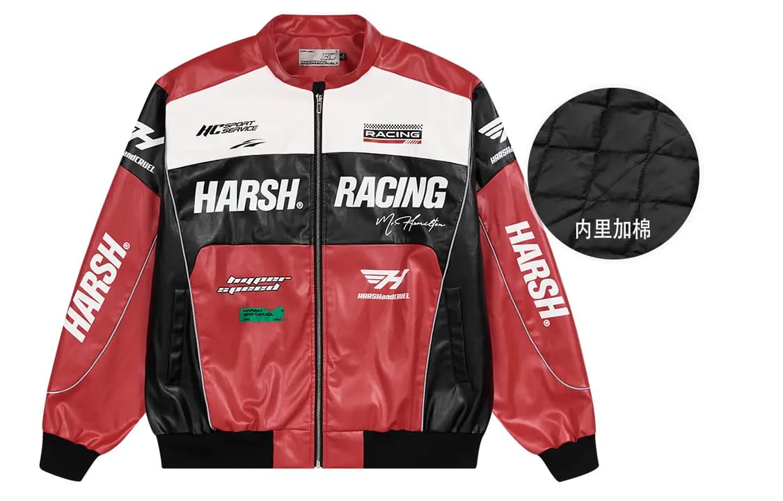 HARSH AND CRUEL American Retro Motorcycle Stand Collar HC Racing Suit Leather Loose Jacket Unisex 20