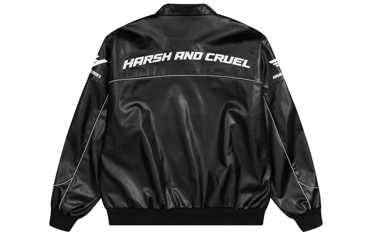 HARSH AND CRUEL American Retro Motorcycle Stand Collar HC Racing Suit Leather Loose Jacket Unisex 15