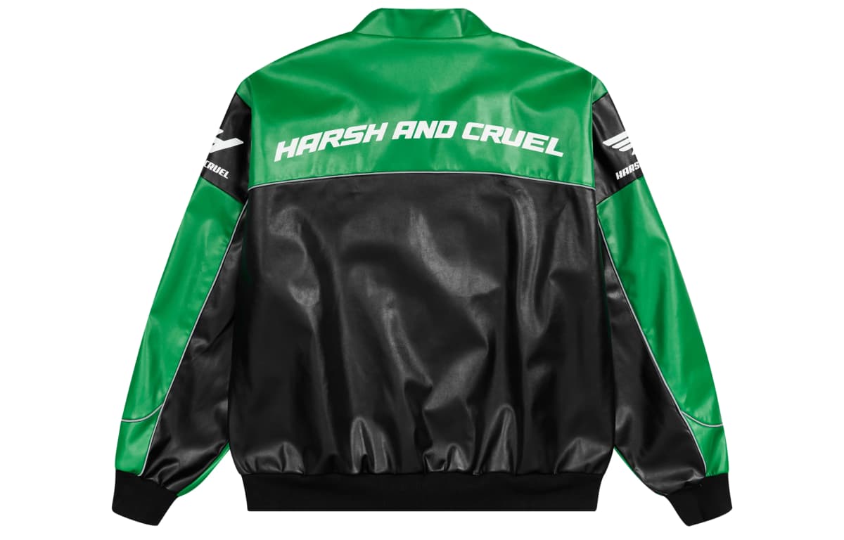 HARSH AND CRUEL American Retro Motorcycle Stand Collar HC Racing Suit Leather Loose Jacket Unisex 18