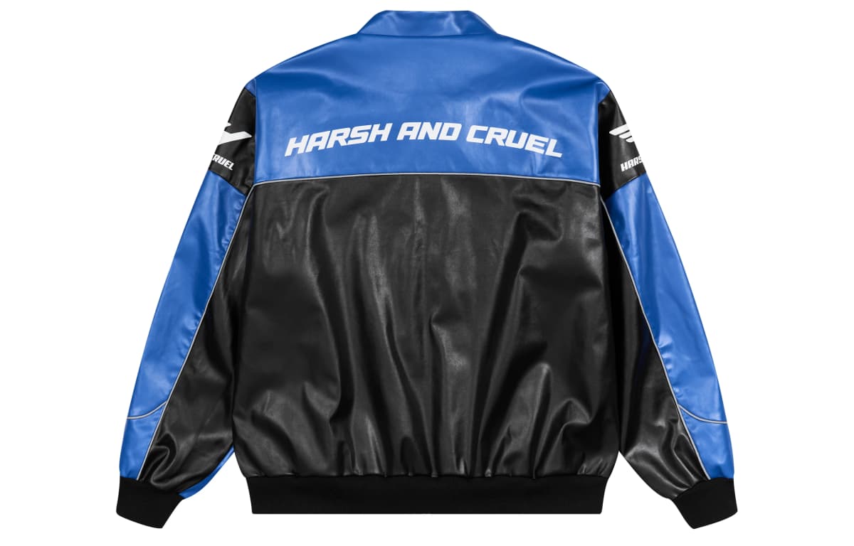HARSH AND CRUEL American Retro Motorcycle Stand Collar HC Racing Suit Leather Loose Jacket Unisex 9