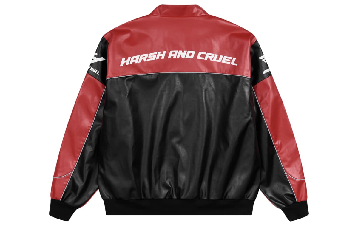 HARSH AND CRUEL American Retro Motorcycle Stand Collar HC Racing Suit Leather Loose Jacket Unisex 12