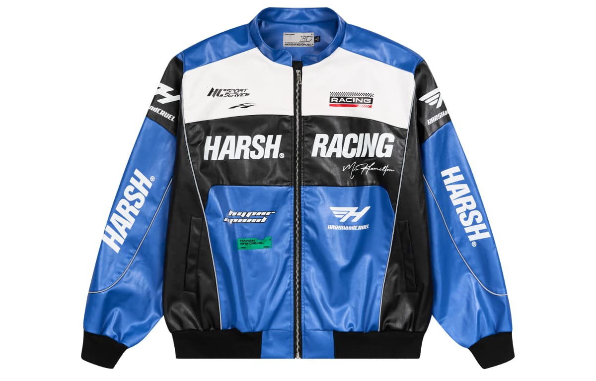 HARSH AND CRUEL American Retro Motorcycle Stand Collar HC Racing Suit Leather Loose Jacket Unisex 8