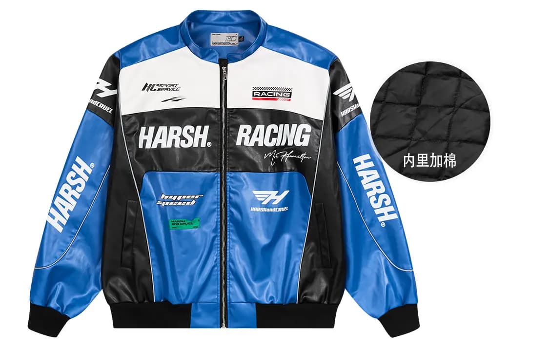 HARSH AND CRUEL American Retro Motorcycle Stand Collar HC Racing Suit Leather Loose Jacket Unisex 23