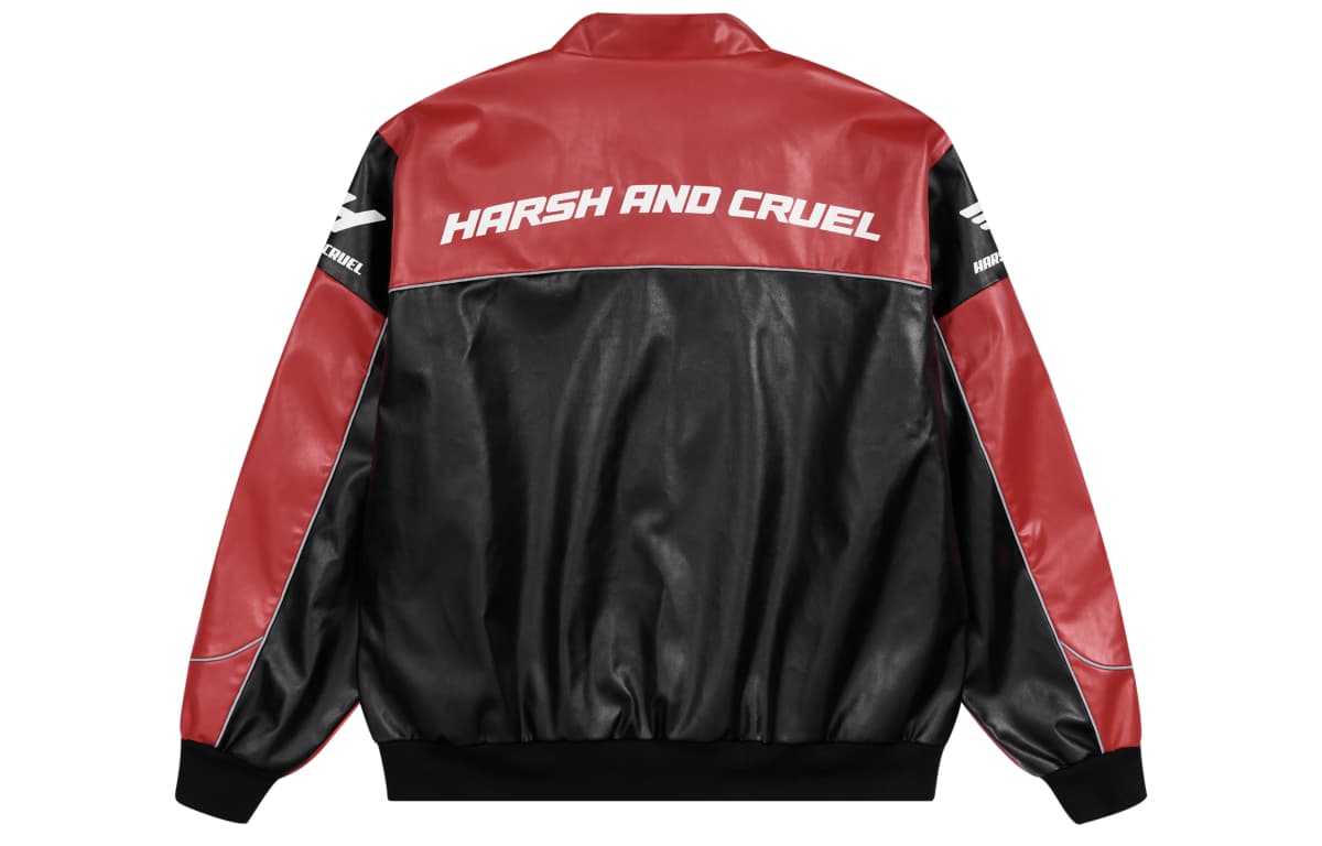 HARSH AND CRUEL American Retro Motorcycle Stand Collar HC Racing Suit Leather Loose Jacket Unisex 21