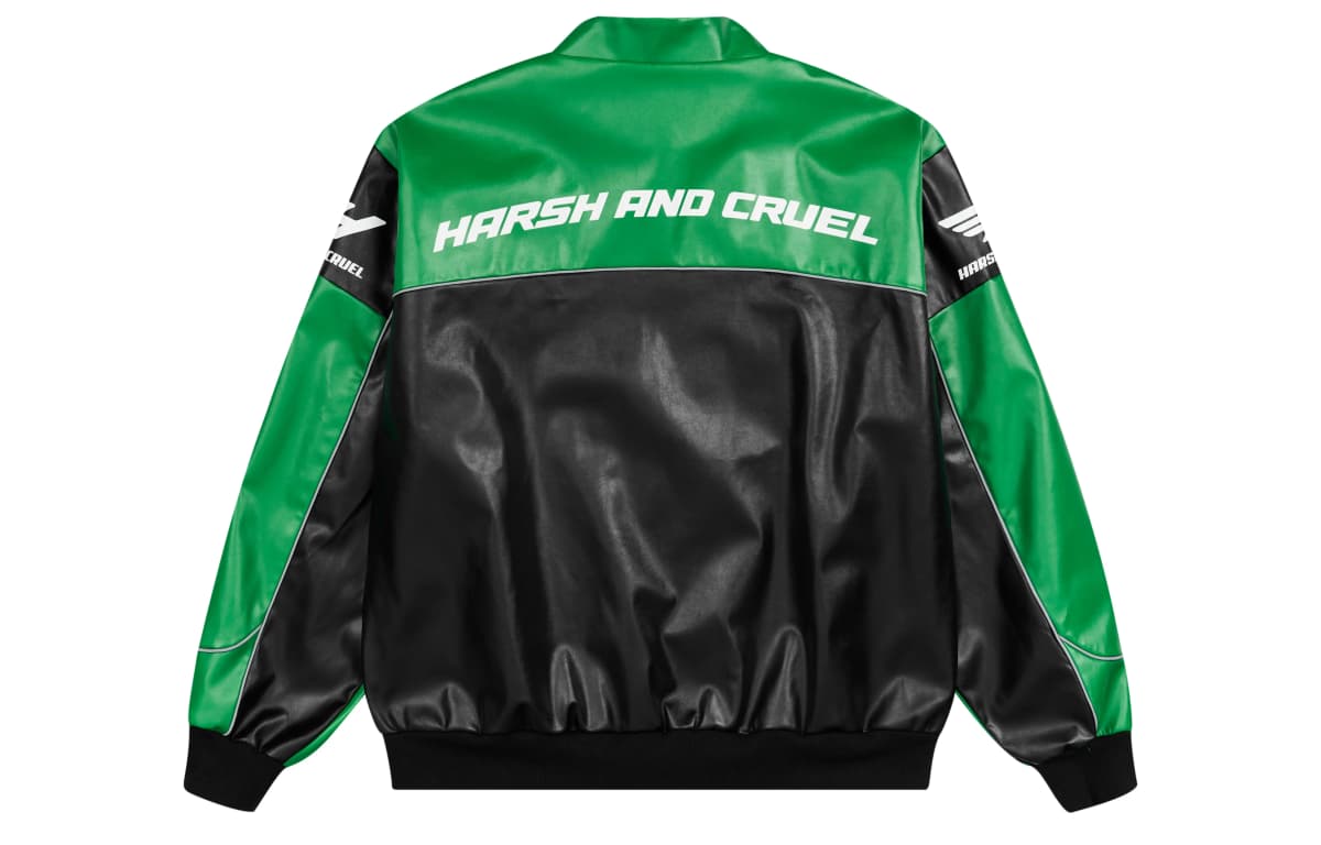 HARSH AND CRUEL American Retro Motorcycle Stand Collar HC Racing Suit Leather Loose Jacket Unisex 2