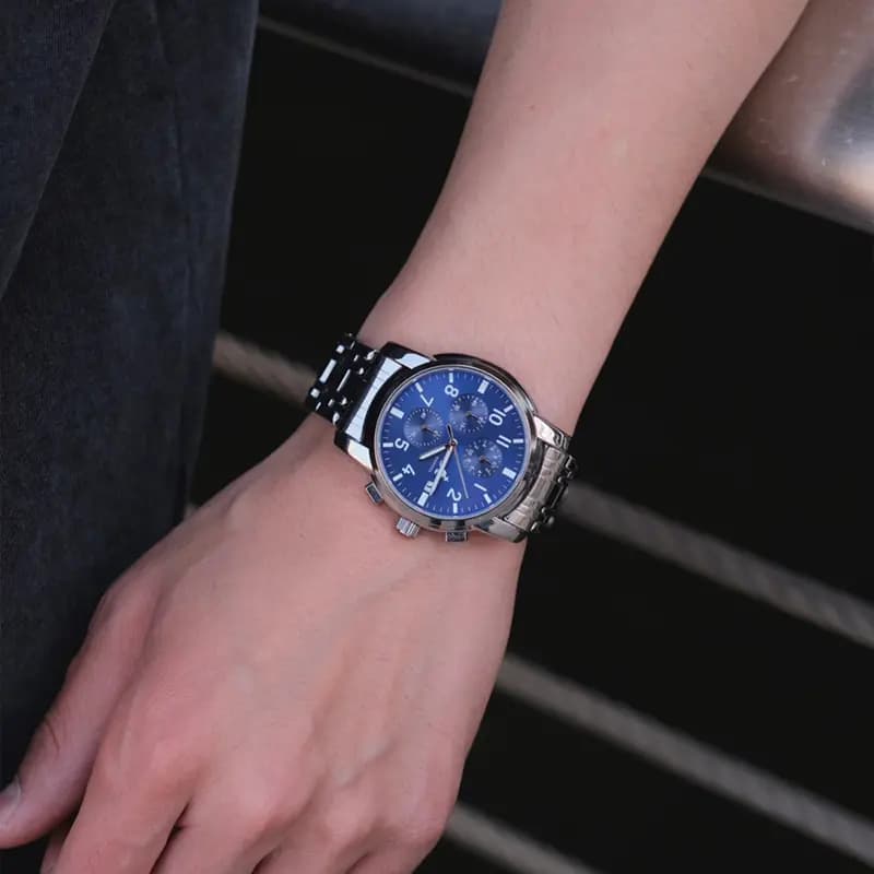 KANGOL Multifunction Three Eye Six Needle Quartz Movement Stainless Steel Watchband Watch Men's Watches Black Dial 10