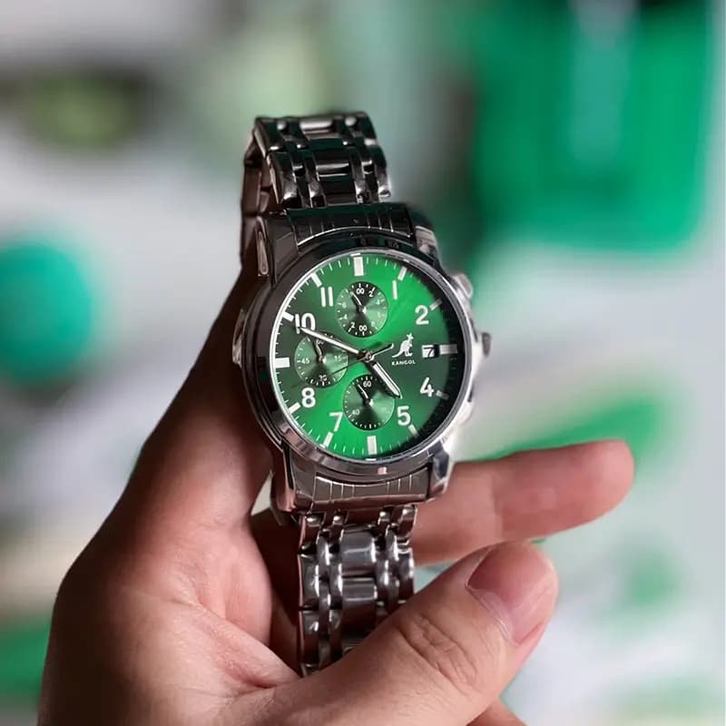 KANGOL Multifunction Three Eye Six Needle Quartz Movement Stainless Steel Watchband Watch Men's Watches Black Dial 46
