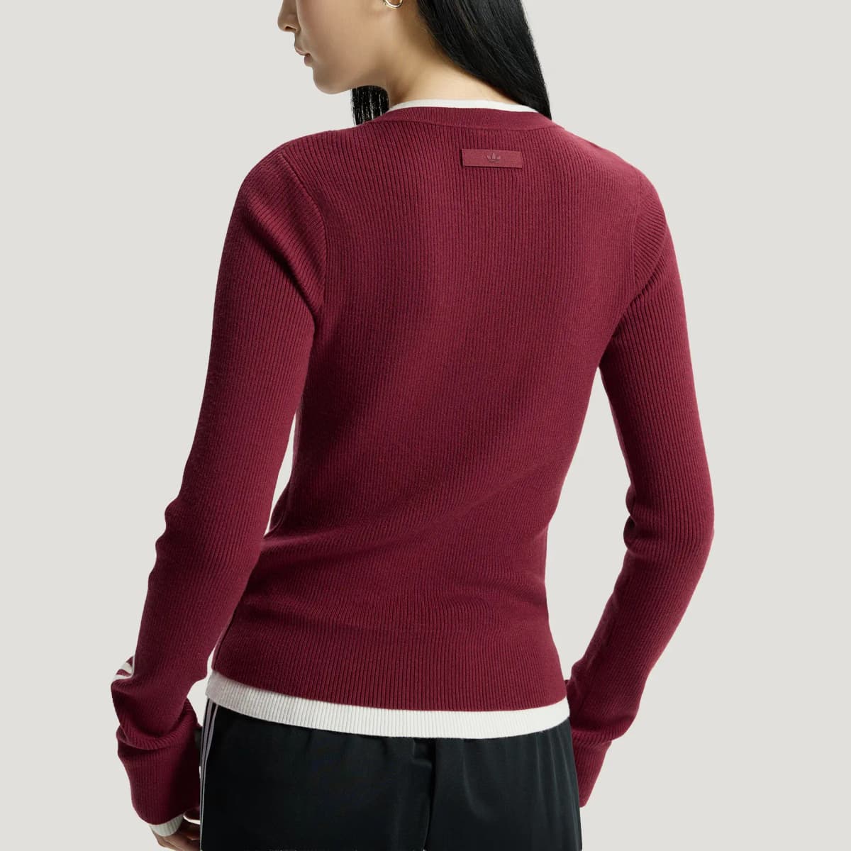 adidas originals Premium 3S BUTTON Slim Fit Striped Long Sleeve Cashmere Sweater Women's 5