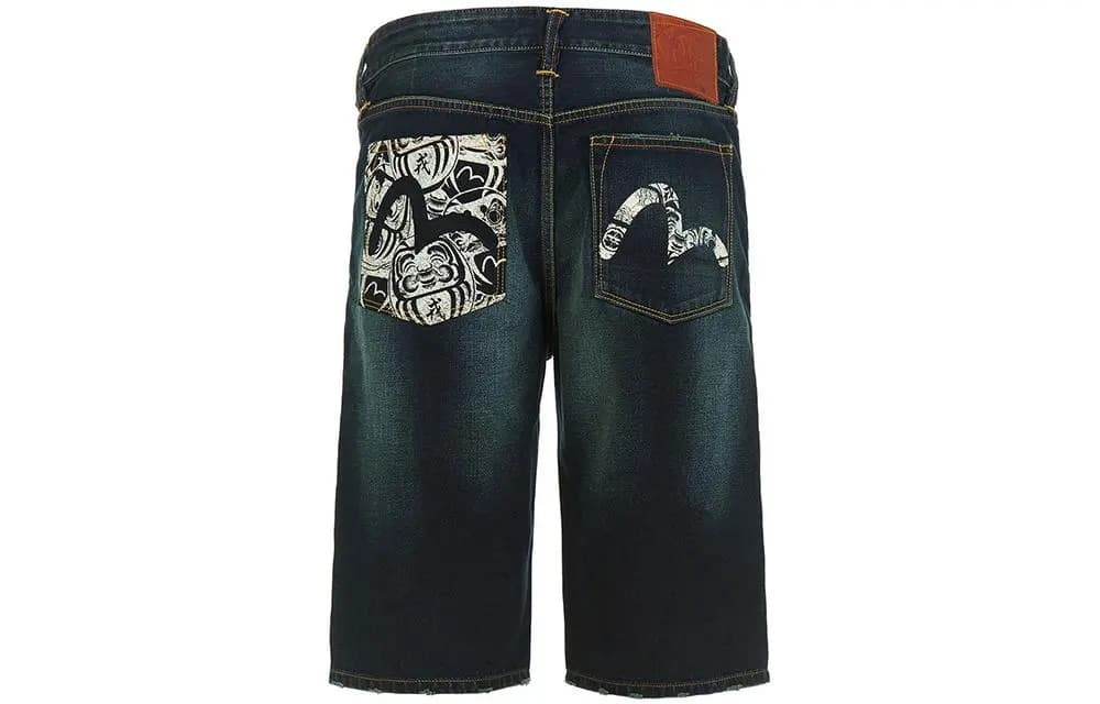 EVISU SS22 Seagull Print Denim Kişi Şortu Mavi 2