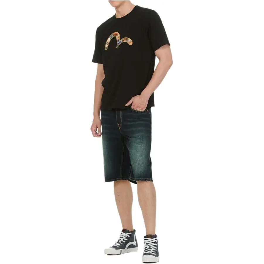 EVISU SS22 Seagull Print Denim Kişi Şortu Mavi 8