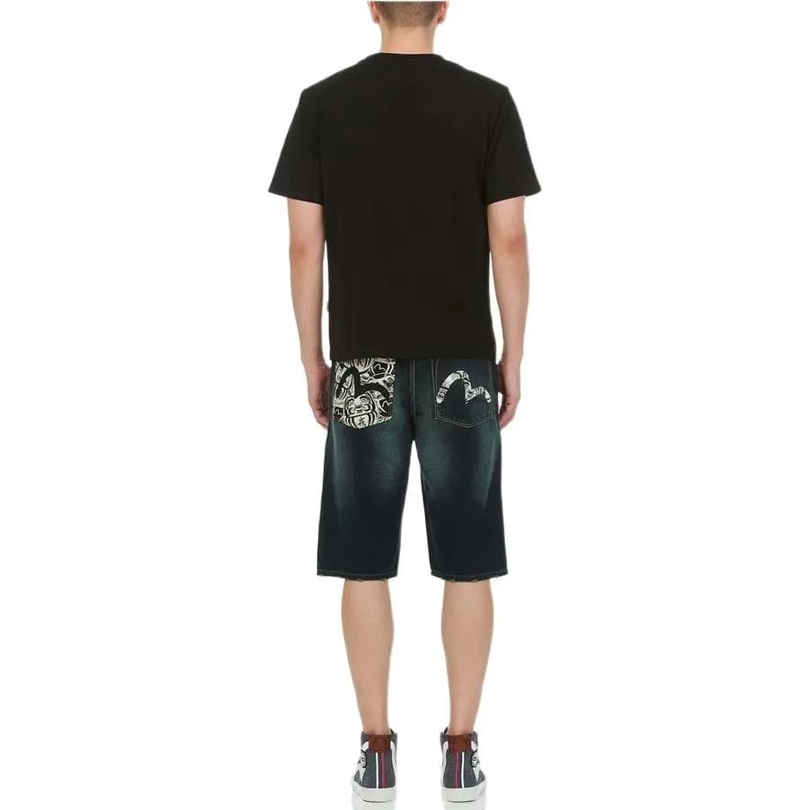 EVISU SS22 Seagull Print Denim Kişi Şortu Mavi 5