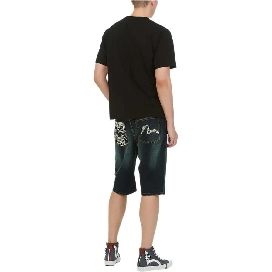 EVISU SS22 Seagull Print Denim Kişi Şortu Mavi 7