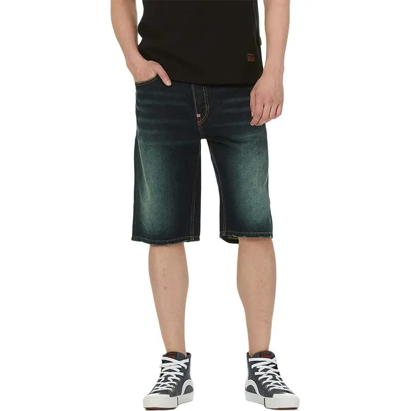 EVISU SS22 Seagull Print Denim Kişi Şortu Mavi 3