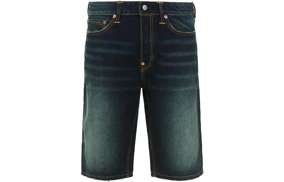 EVISU SS22 Seagull Print Denim Kişi Şortu Mavi