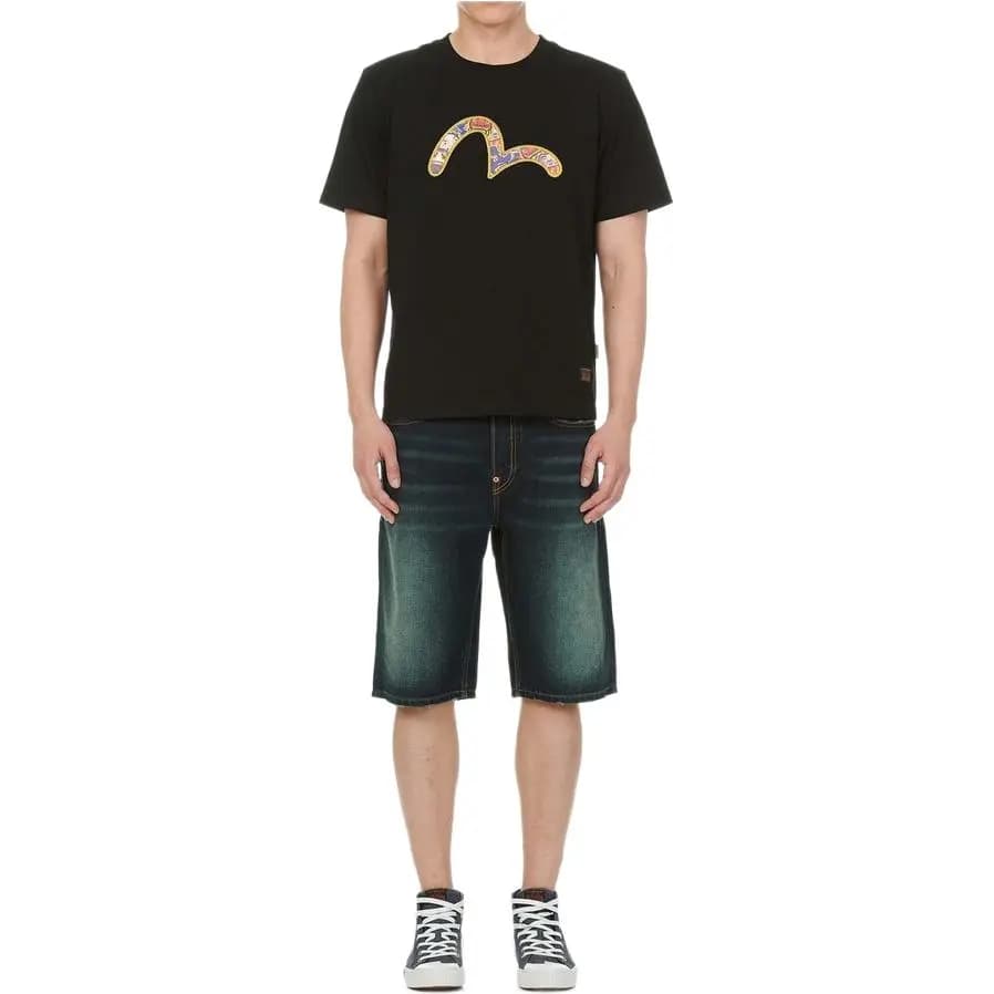EVISU SS22 Seagull Print Denim Kişi Şortu Mavi 6