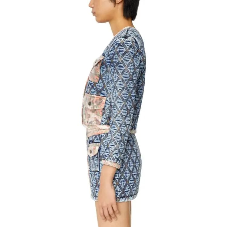 DIESEL FW22 De-Velop-Sp Patchwork Short Cropped Denim Jacket Women's Blue 4