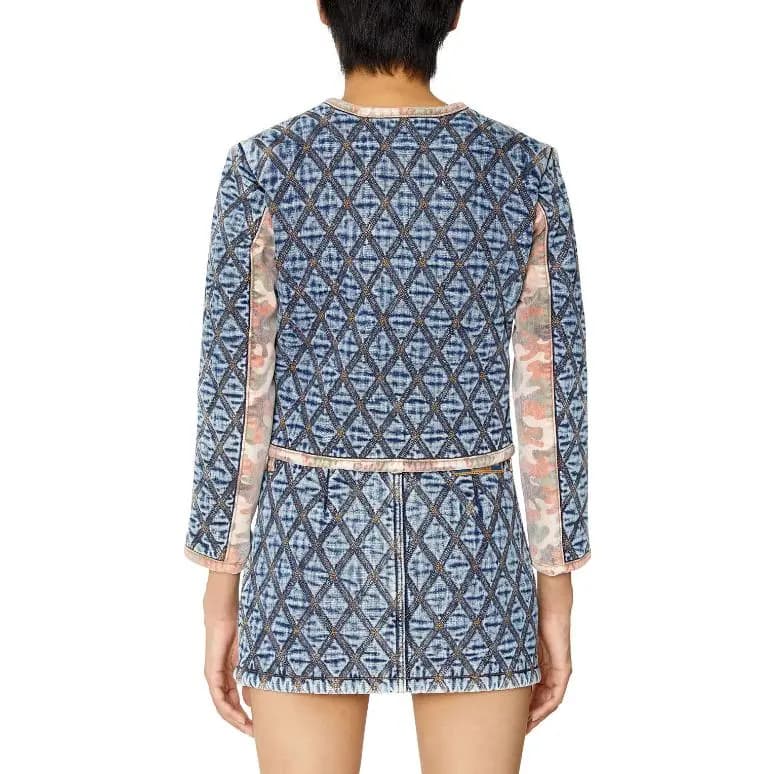 DIESEL FW22 De-Velop-Sp Patchwork Short Cropped Denim Jacket Women's Blue 3