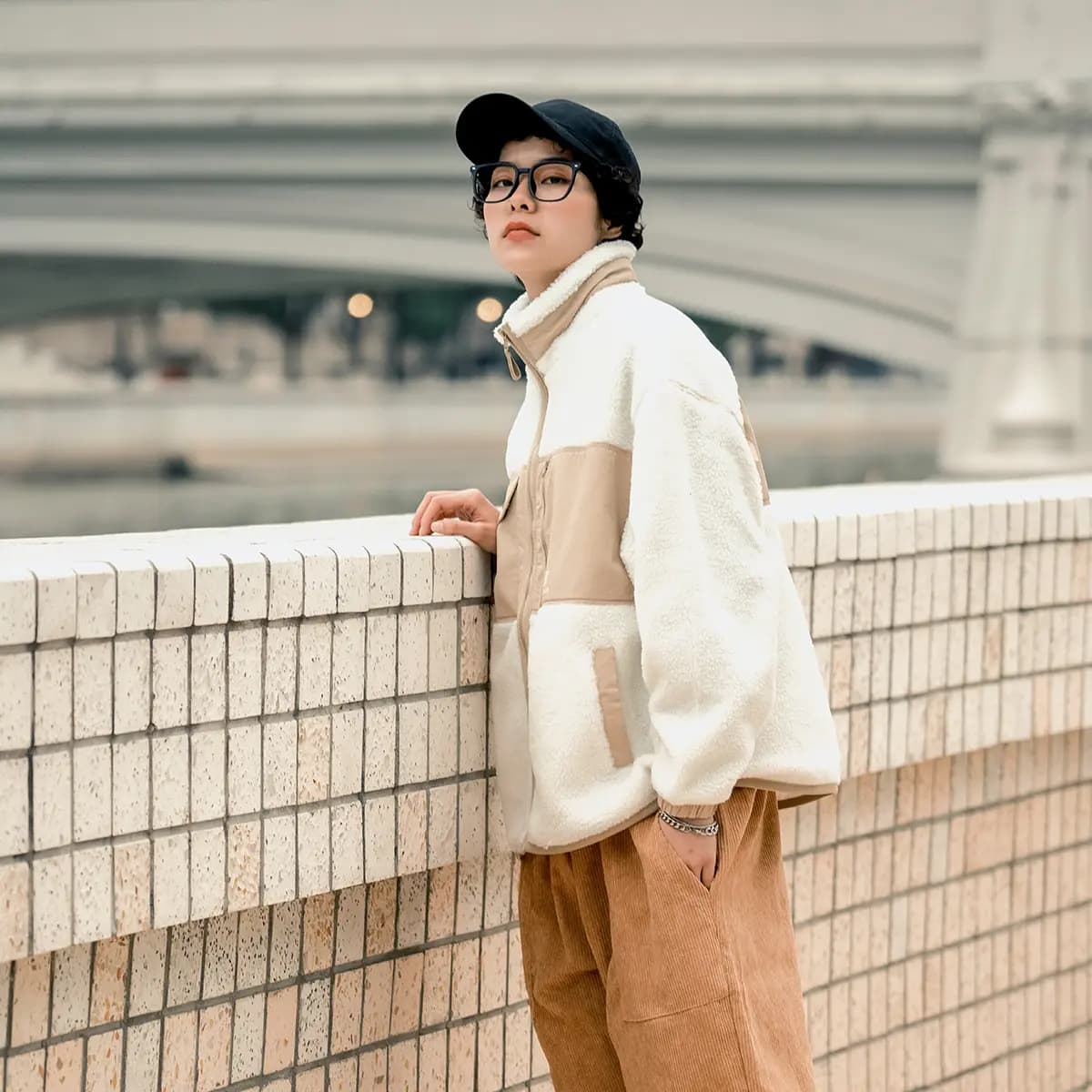 New Balance Color Block Loose Logo Jacket Fall/Winter Fleece Jacket Trendy Versatile Women's White 7