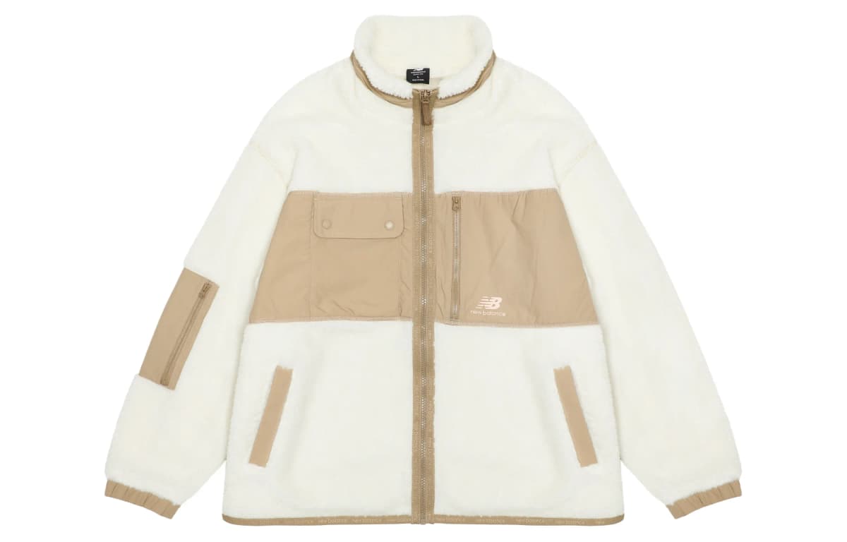 New Balance Color Block Loose Logo Jacket Fall/Winter Fleece Jacket Trendy Versatile Women's White