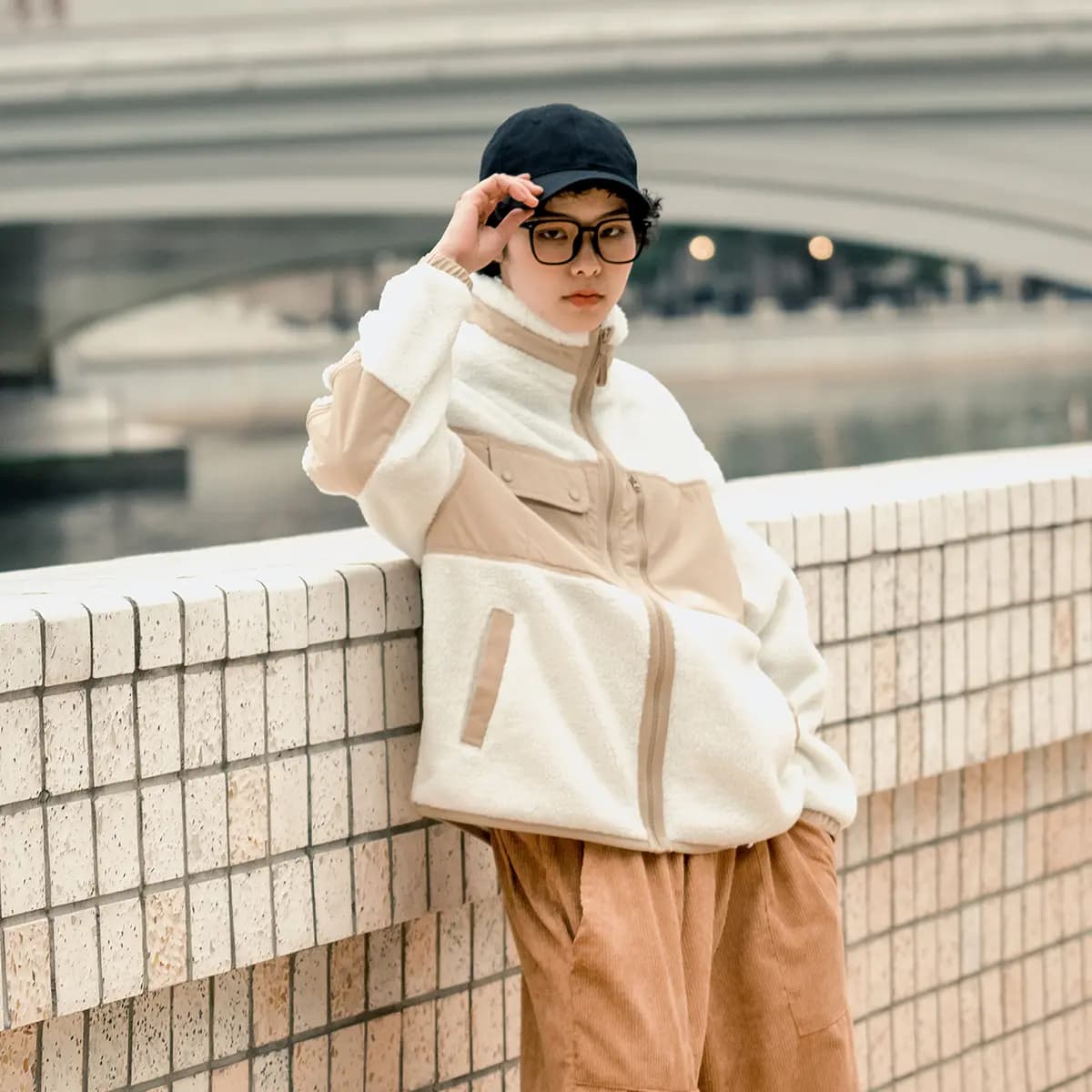 New Balance Color Block Loose Logo Jacket Fall/Winter Fleece Jacket Trendy Versatile Women's White 8