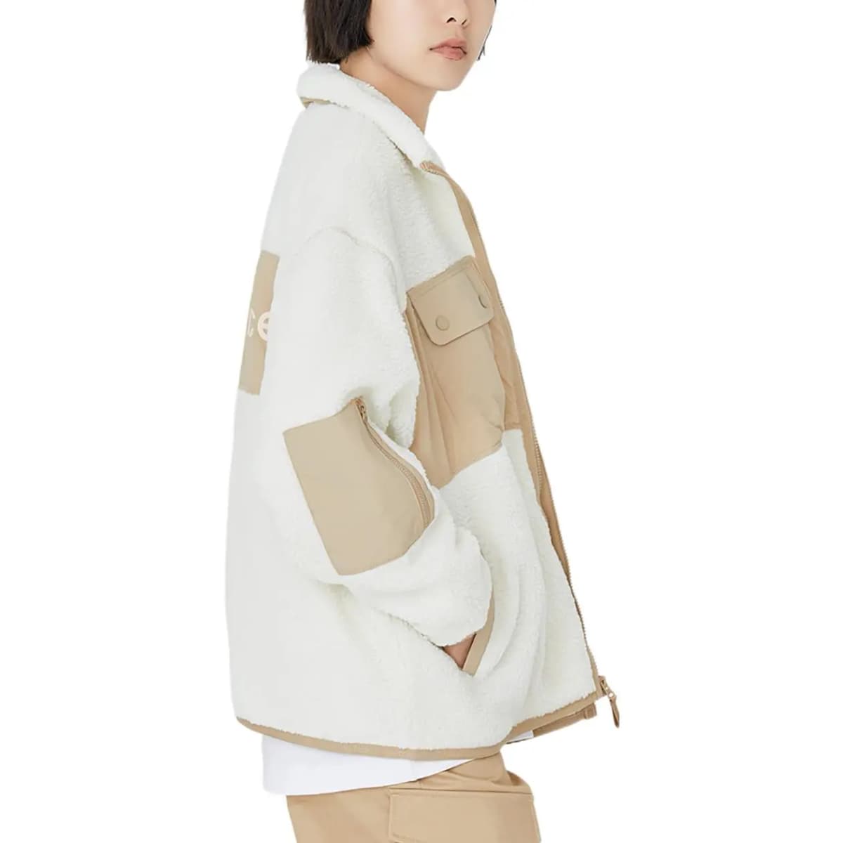 New Balance Color Block Loose Logo Jacket Fall/Winter Fleece Jacket Trendy Versatile Women's White 5