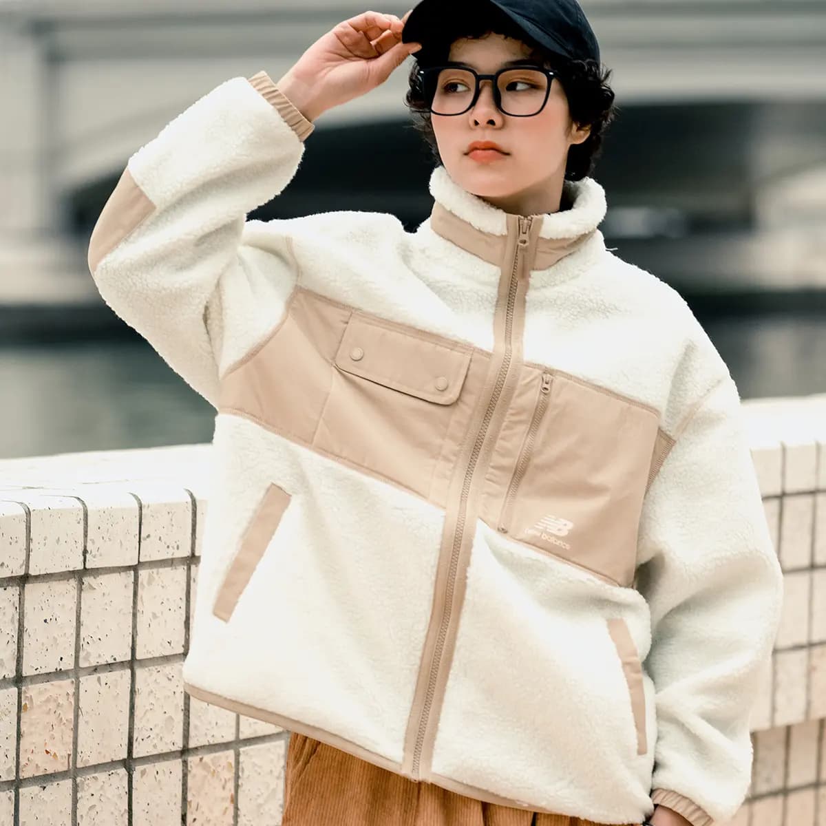 New Balance Color Block Loose Logo Jacket Fall/Winter Fleece Jacket Trendy Versatile Women's White 11