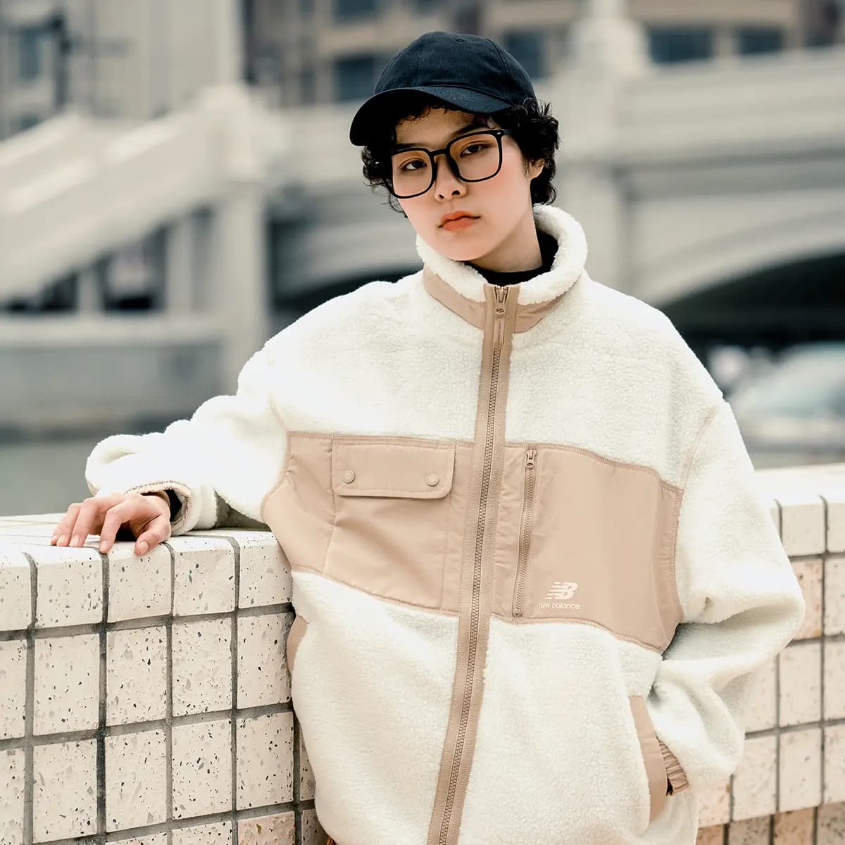 New Balance Color Block Loose Logo Jacket Fall/Winter Fleece Jacket Trendy Versatile Women's White 12
