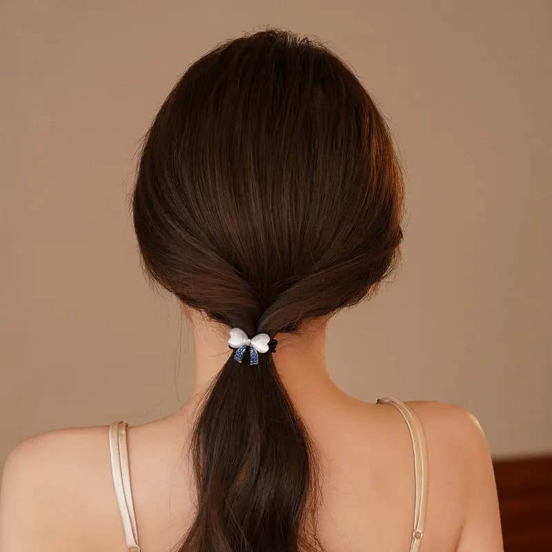 QIMEILA Light Luxury Daily Forest Butterfly Commute 3-Piece Set Sweet Bow Hair Tie Women's Navy Blue 5