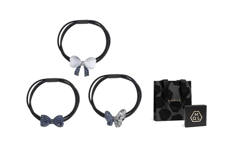 QIMEILA Light Luxury Daily Forest Butterfly Commute 3-Piece Set Sweet Bow Hair Tie Women's Navy Blue