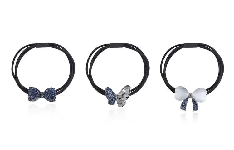 QIMEILA Light Luxury Daily Forest Butterfly Commute 3-Piece Set Sweet Bow Hair Tie Women's Navy Blue 2