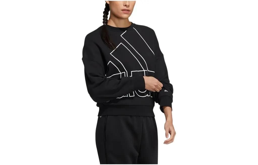 adidas Large Logo Print Pullover Crew Neck Long Sleeve Sweatshirt Women's Black 3