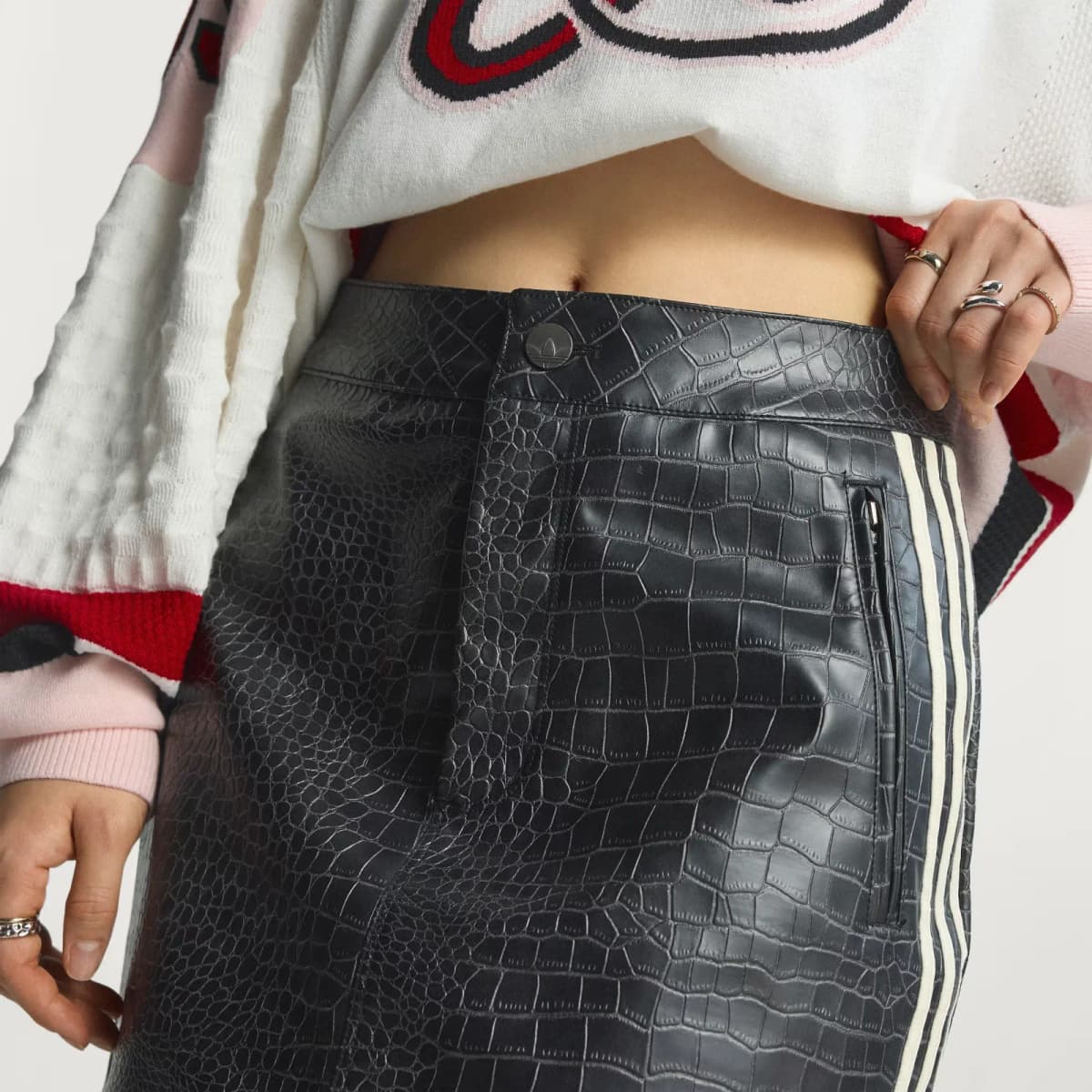 adidas Valentine's Day Limited Stripe Button Short Leather Skirt Women's 2