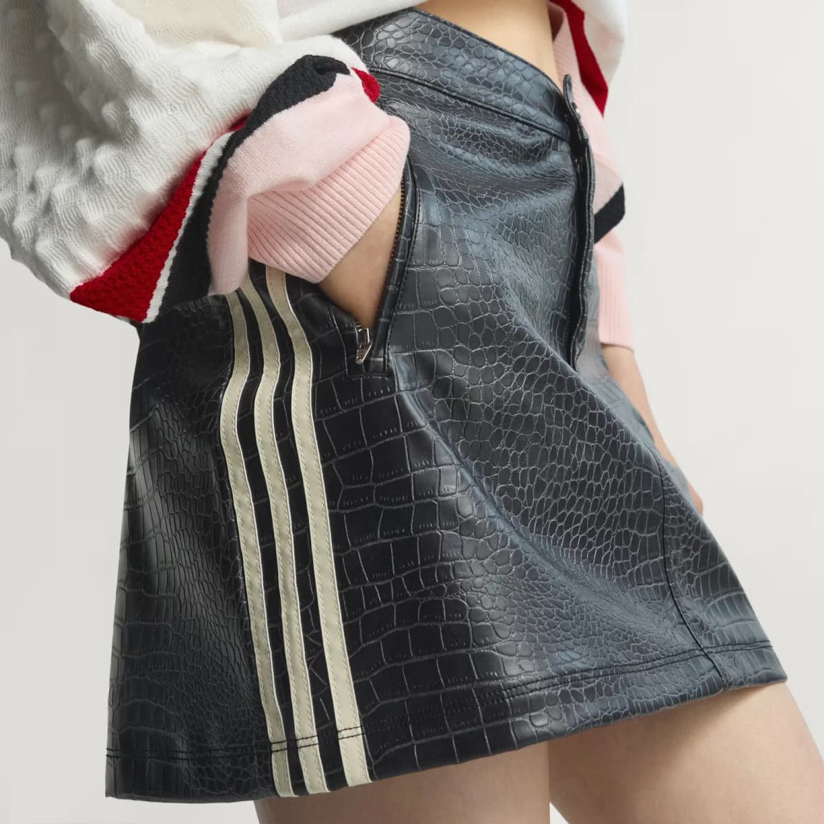 adidas Valentine's Day Limited Stripe Button Short Leather Skirt Women's 4